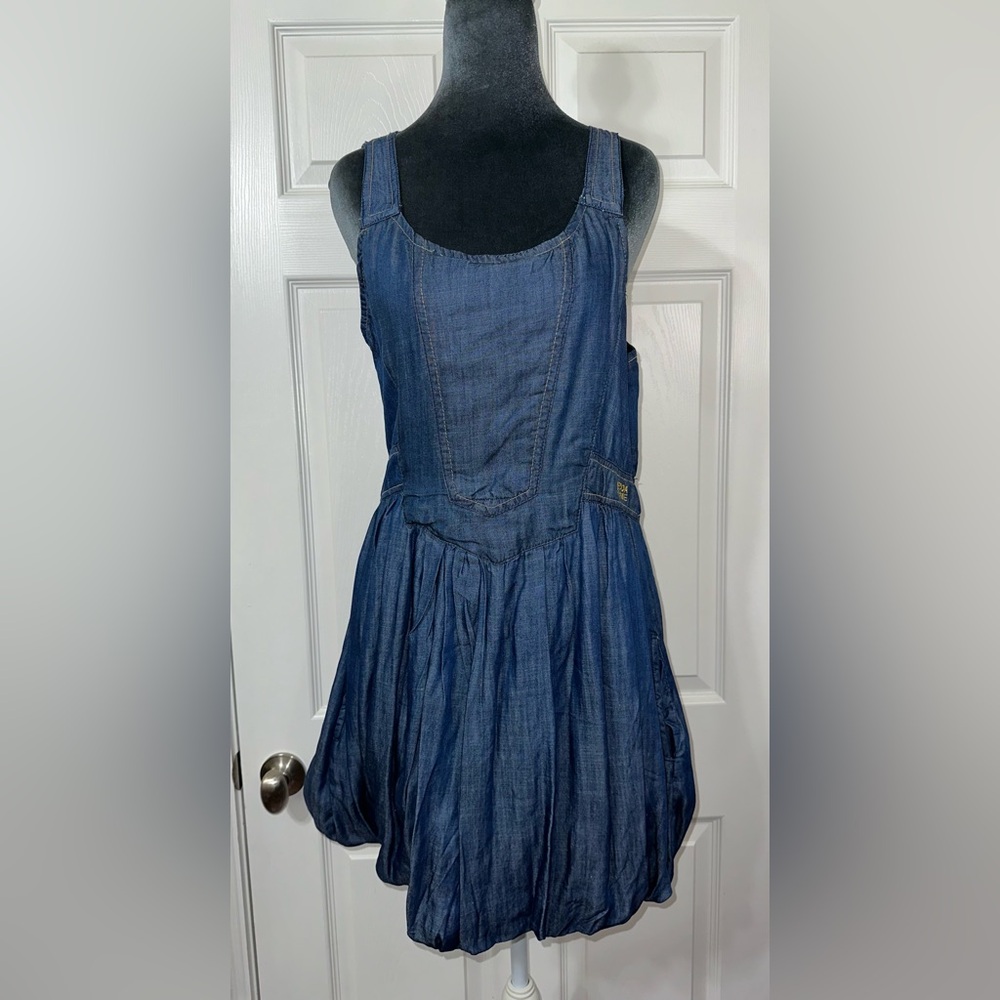 MECCA FEMME Y2K Blue Denim Mini Bubble Hem Dress